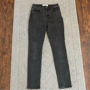 REFORMATION Jeans Womens 25 Black Serena High Rise Skinny Denim Button Fly